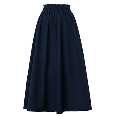 Pleated High-Waist A-Line Skirt Flowy Midi Length with Casual Swing