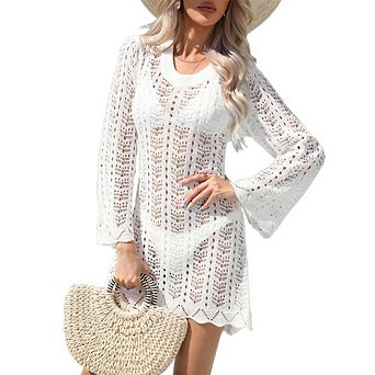 Women Beach Crochet Cover Ups Summer Knit Swimwear Mesh Bathing Suit Vacation Swimsuit Dress