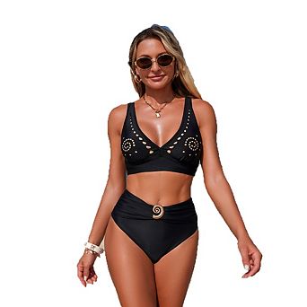 Gold Spiral Cutout High Waisted Bikini Set Two Piece Swimsuit
