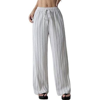 Women's Drawstring Palazzo Pants Striped High Waist with Tie-Front Detail