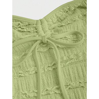 Women's Textured Halter Smocked Ruched Summer Shirt Tie Drawstring Adjustable Strap A Line Cami Top