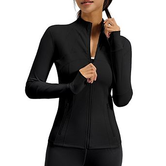 Women Full Zip Slim Fit Yoga Jacket Lightweight Athletic Workout Jacket with Thumb Holes and Pockets