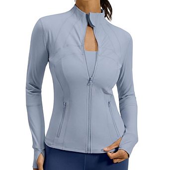Women Full Zip Slim Fit Yoga Jacket Lightweight Athletic Workout Jacket with Thumb Holes and Pockets