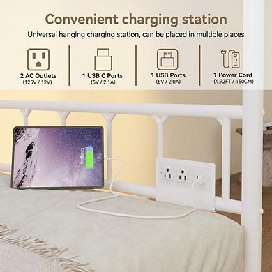 Metal Daybed with Trundle LED Lights and Charging Station Sofa Bed Frame
