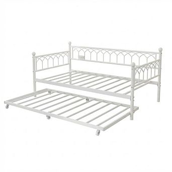 Metal Daybed with Trundle LED Lights and Charging Station Sofa Bed Frame