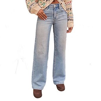 High-Waisted Baggy Straight-Leg Jeans Stretchy Loose-Fit Casual Pants