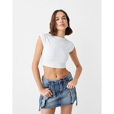 High Waist Denim Cargo Skort For Women Stretchy Casual Mini Y2K With Snap Button Pockets