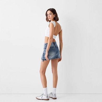 High Waist Denim Cargo Skort For Women Stretchy Casual Mini Y2K With Snap Button Pockets