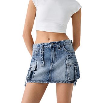 High Waist Denim Cargo Skort For Women Stretchy Casual Mini Y2K With Snap Button Pockets