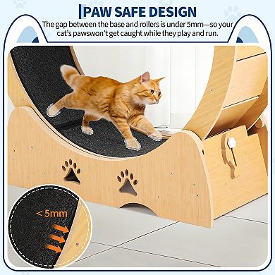 Low Noise Wooden Cat Exercise Wheel, Carpeted Removable Treadmill for Indoor Cat Running & Training