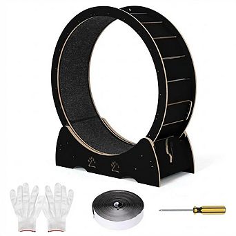 Low Noise Wooden Cat Exercise Wheel, Carpeted Removable Treadmill for Indoor Cat Running & Training