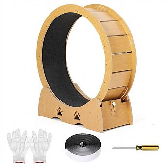 Low Noise Wooden Cat Exercise Wheel, Carpeted Removable Treadmill for Indoor Cat Running & Training