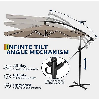 10ft Patio Umbrella with Cantilever Design Cantilever Hanging Umbrella with Crank Cross Base