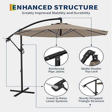 10ft Patio Umbrella with Cantilever Design Cantilever Hanging Umbrella with Crank Cross Base