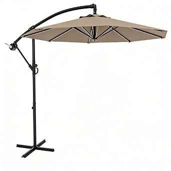 10ft Patio Umbrella with Cantilever Design Cantilever Hanging Umbrella with Crank Cross Base
