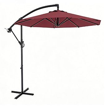 10ft Patio Umbrella with Cantilever Design Cantilever Hanging Umbrella with Crank Cross Base