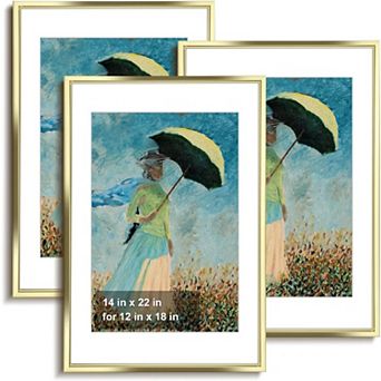 Matte Gold 14x22 Frames Set of 3 Matted for 12x18 Prints or 14x22 Posters