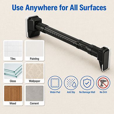 No Drilling Tension Curtain Rod Adjustable 41-88 Inch Heavy Duty Rust Proof Multi Use