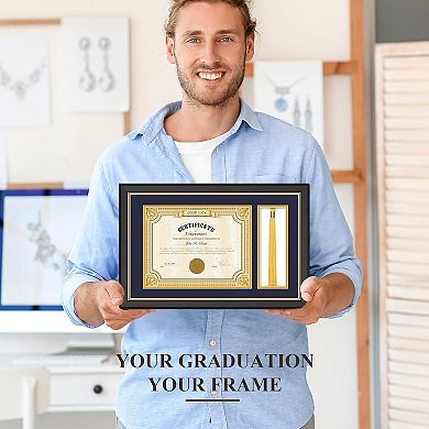 11x17.5 Black Wood Diploma Frame 8.5x11 Certificate with Tassel Display