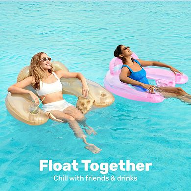 2 pack Inflatable Pool Float Chair Hammock Cup Holder