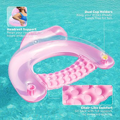 2 pack Inflatable Pool Float Chair Hammock Cup Holder