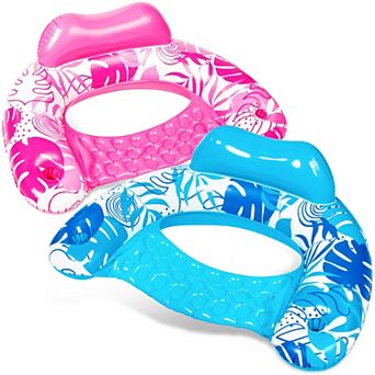 2 pack Inflatable Pool Float Chair Hammock Cup Holder