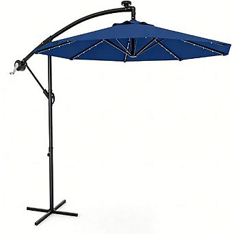 10FT Offset Patio Umbrella with 32 Solar LED Lights Infinite Tilt Cross Base for Deck Pool