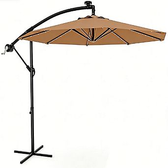 10FT Offset Patio Umbrella with 32 Solar LED Lights Infinite Tilt Cross Base for Deck Pool