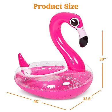 Inflatable Flamingo Pool Float Tube Glitter Adults Beach Lake Summer Party