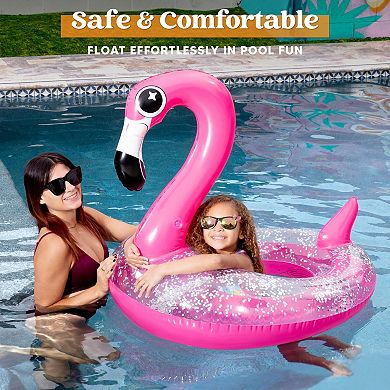 Inflatable Flamingo Pool Float Tube Glitter Adults Beach Lake Summer Party