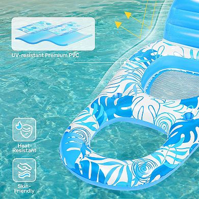 Inflatable Pool Float Lounger Chair with Cup Holders