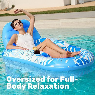 Inflatable Pool Float Lounger Chair with Cup Holders