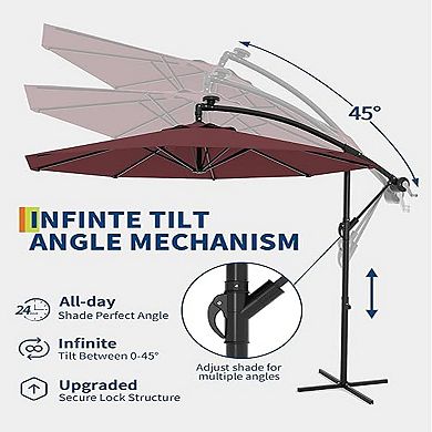 10FT Offset Umbrella with Cross Base 360-degree Rotation Infinite Tilt for Deck Pool Garden