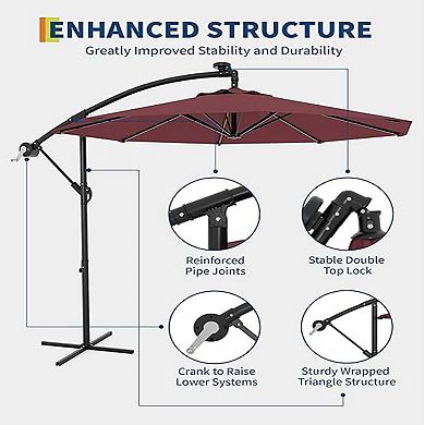 10FT Offset Umbrella with Cross Base 360-degree Rotation Infinite Tilt for Deck Pool Garden