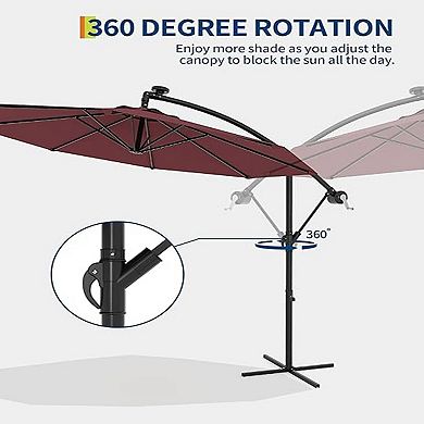 10FT Offset Umbrella with Cross Base 360-degree Rotation Infinite Tilt for Deck Pool Garden