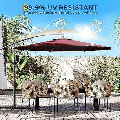 10FT Offset Umbrella with Cross Base 360-degree Rotation Infinite Tilt for Deck Pool Garden