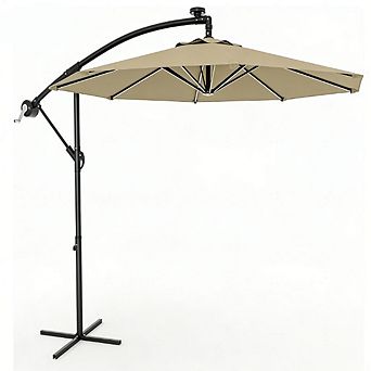 10FT Offset Umbrella with Cross Base 360-degree Rotation Infinite Tilt for Deck Pool Garden