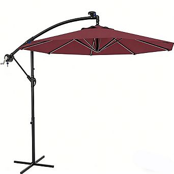 10FT Offset Umbrella with Cross Base 360-degree Rotation Infinite Tilt for Deck Pool Garden