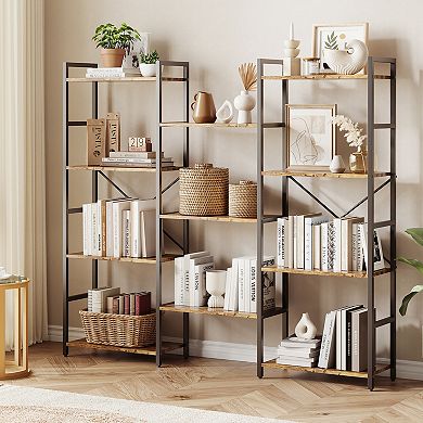 4-Tier 11 Open Shelves Bookshelf Metal Frame Triple Column Sturdy Storage Organizer