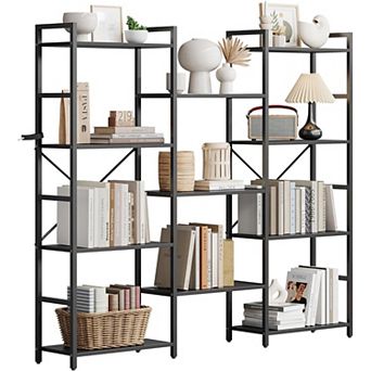 4 tier 11 Open Shelves Bookshelf Metal Frame Triple Column Sturdy Storage Organizer