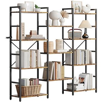 4 tier 11 Open Shelves Bookshelf Metal Frame Triple Column Sturdy Storage Organizer