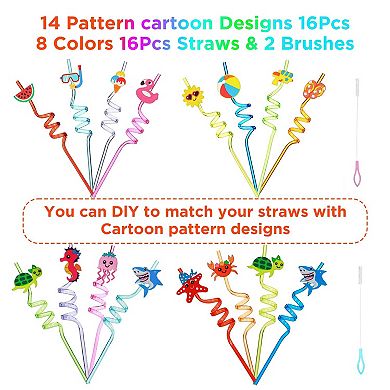 Reusable Drinking Straws Summer Party Favors 16pc