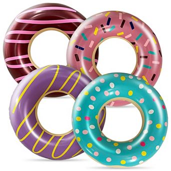 4 pack Donut Pool Floats Swim Rings Inflatable Tube