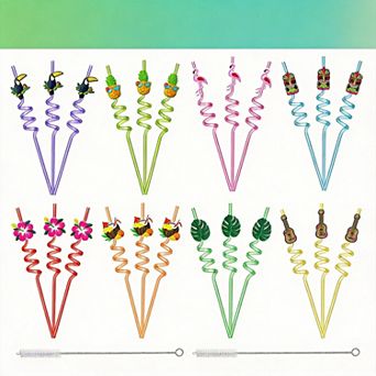 Summer Beach Pool Party Drinking Straws Reusable 24 pc