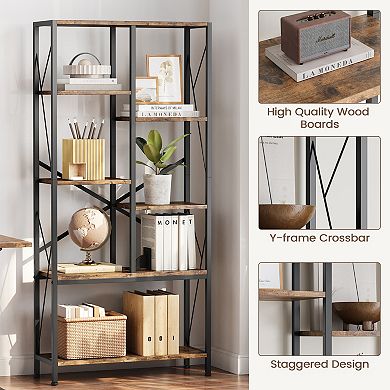 5-Tier Bookshelf Sturdy Storage Organizer for Books Decor Collection