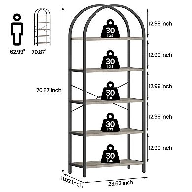 5-Tier Bookshelf Industrial Metal for Living Room Sturdy Storage Organizer