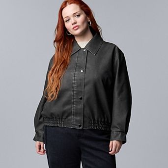 Plus Size Simply Vera Vera Wang Washed Faux Leather Bomber Jacket