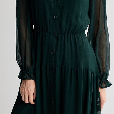 Women's Nine West Long Sleeve Button Front Maxi Dress