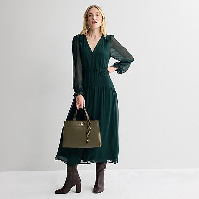 Women's Nine West Long Sleeve Button Front Maxi Dress