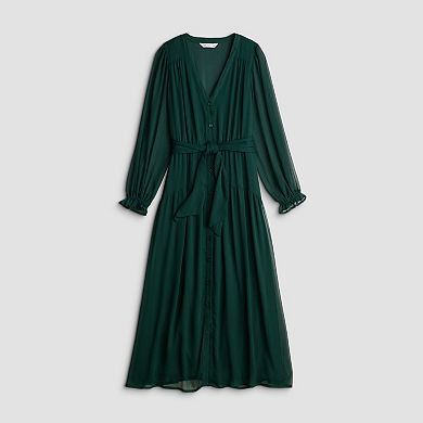 Women's Nine West Long Sleeve Button Front Maxi Dress